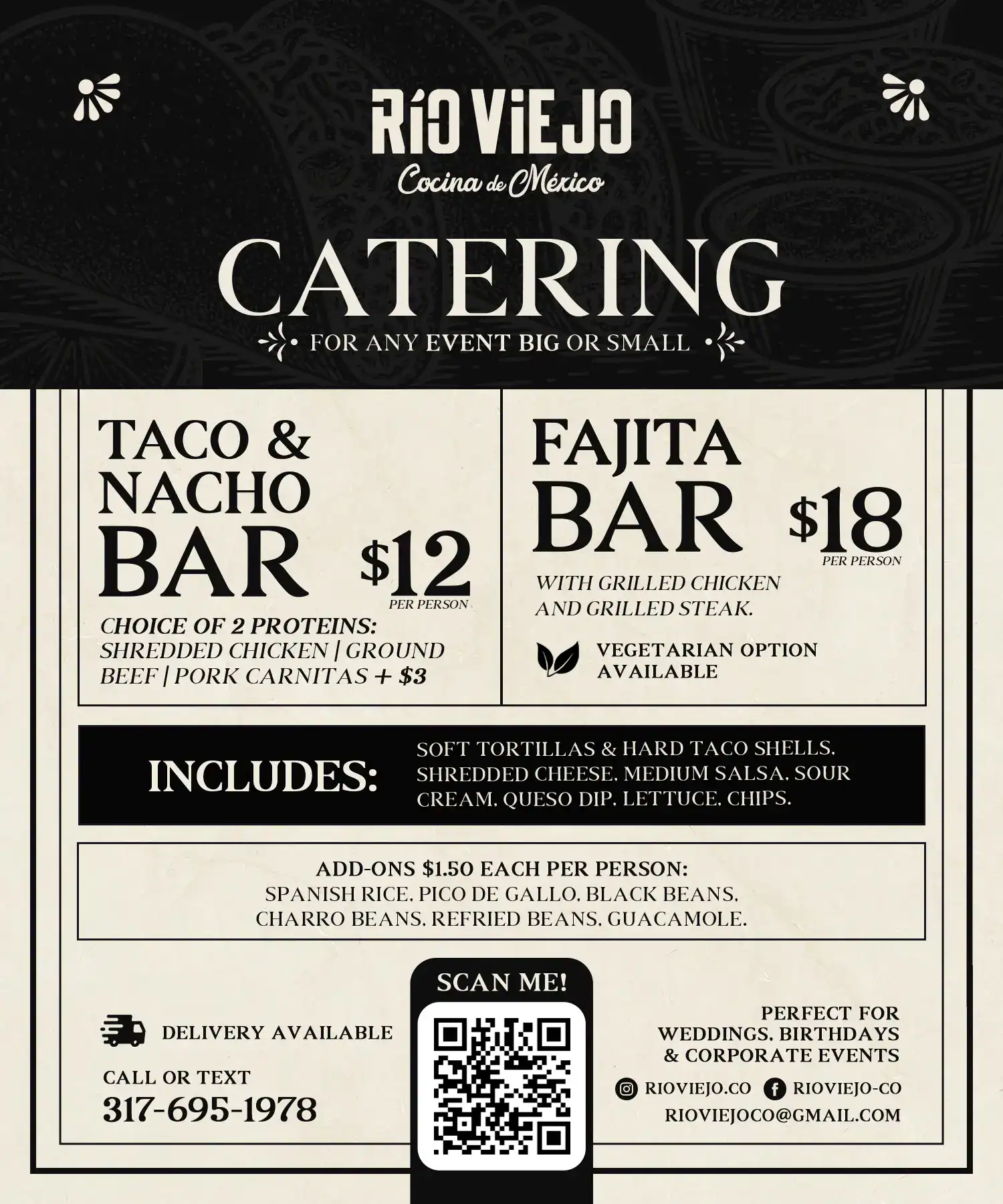 Rio Viejo catering package menu